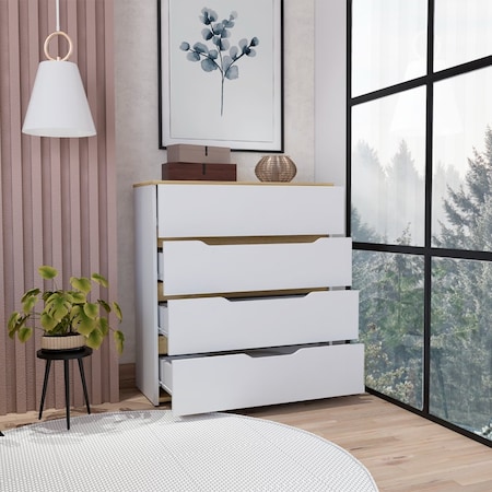 Tuhome Zoe Dresser, Superior Top, Four Drawers, White/Light Oak CBD7155
